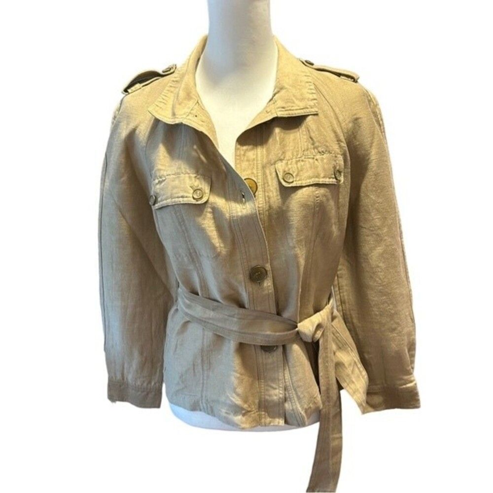 Talbots Collection Black Label Tan Jacket Style Shirt Sz 8